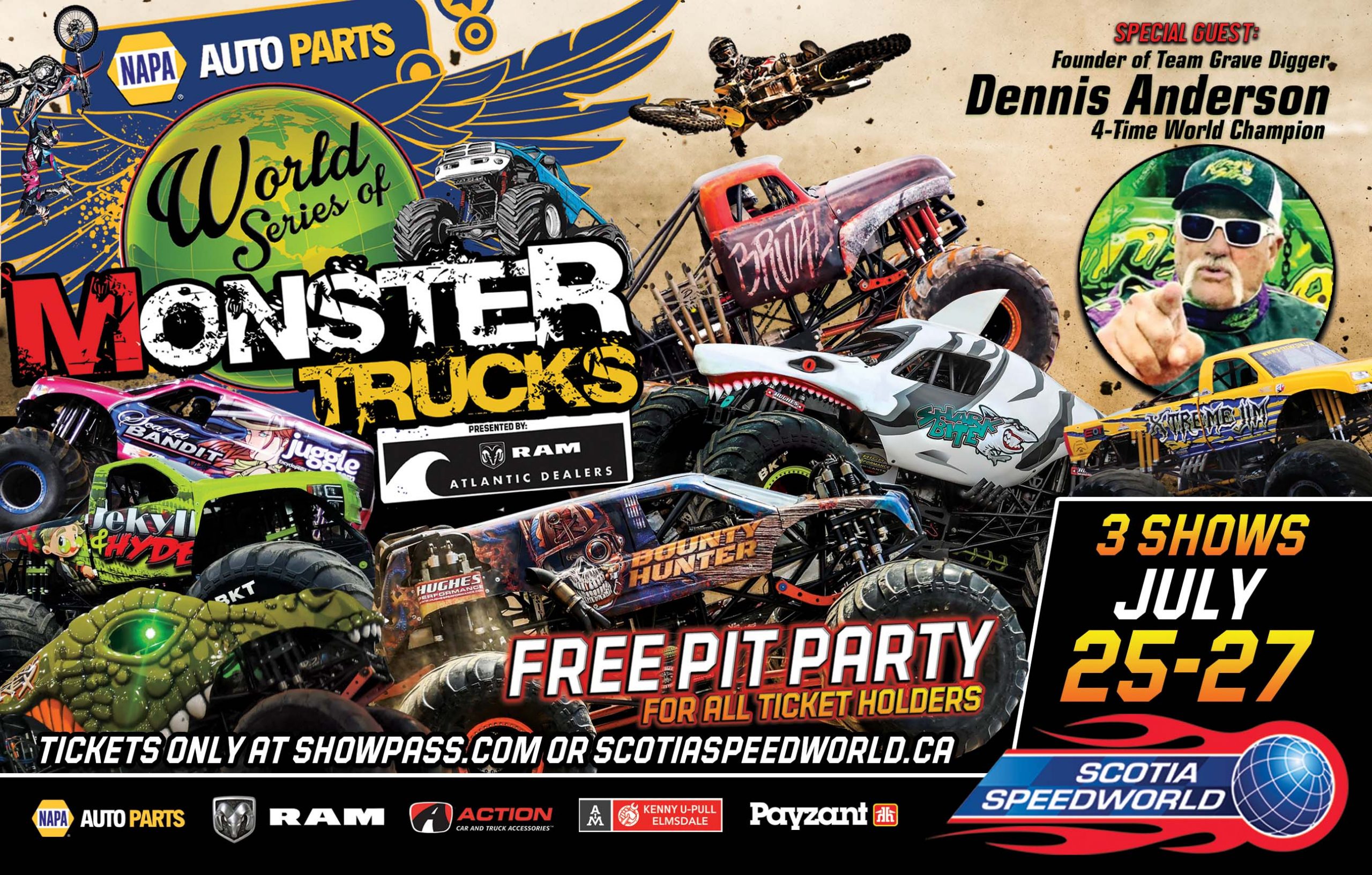 NAPA AUTO PARTS WORLD SERIES OF MONSTER TRUCKS PRESENTED BY YOUR ATLANTIC RAM DEALERS IS COMING TO HALIFAX’S SCOTIA SPEEDWORLD JULY 25, 26, & 27 post thumbnail
